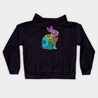 Neon rainbow rabbit mandala Kids Hoodie